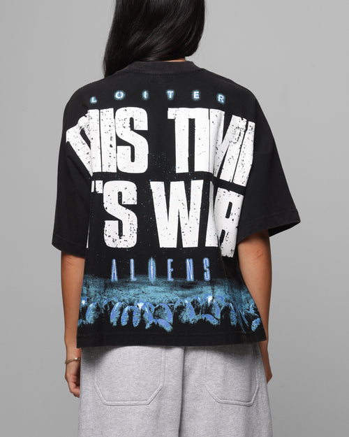 Loiter Alien It's War Boxy T-Shirt Washed Black