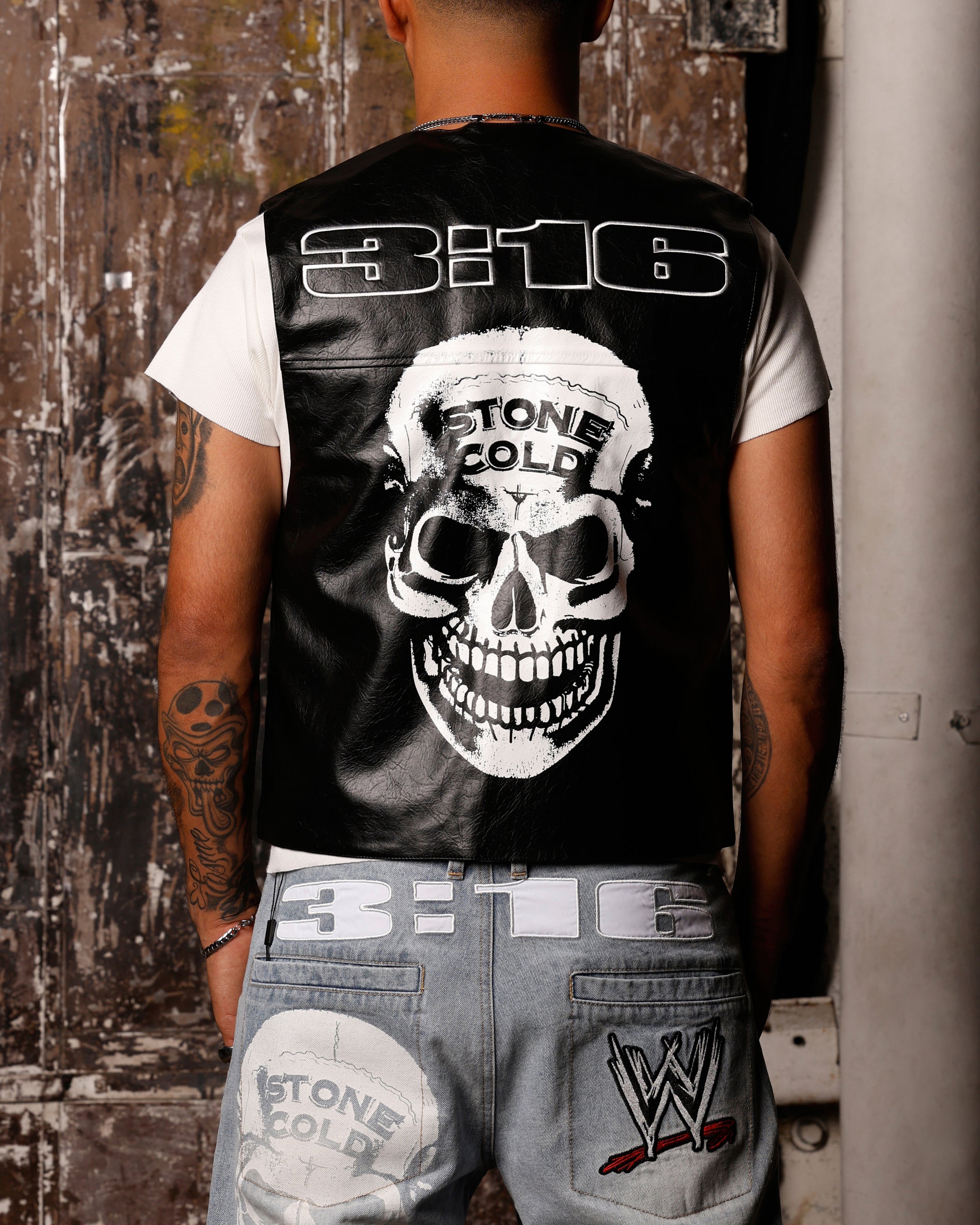 Loiter X WWE Stone Cold Leather Vest Black | Culture Kings US