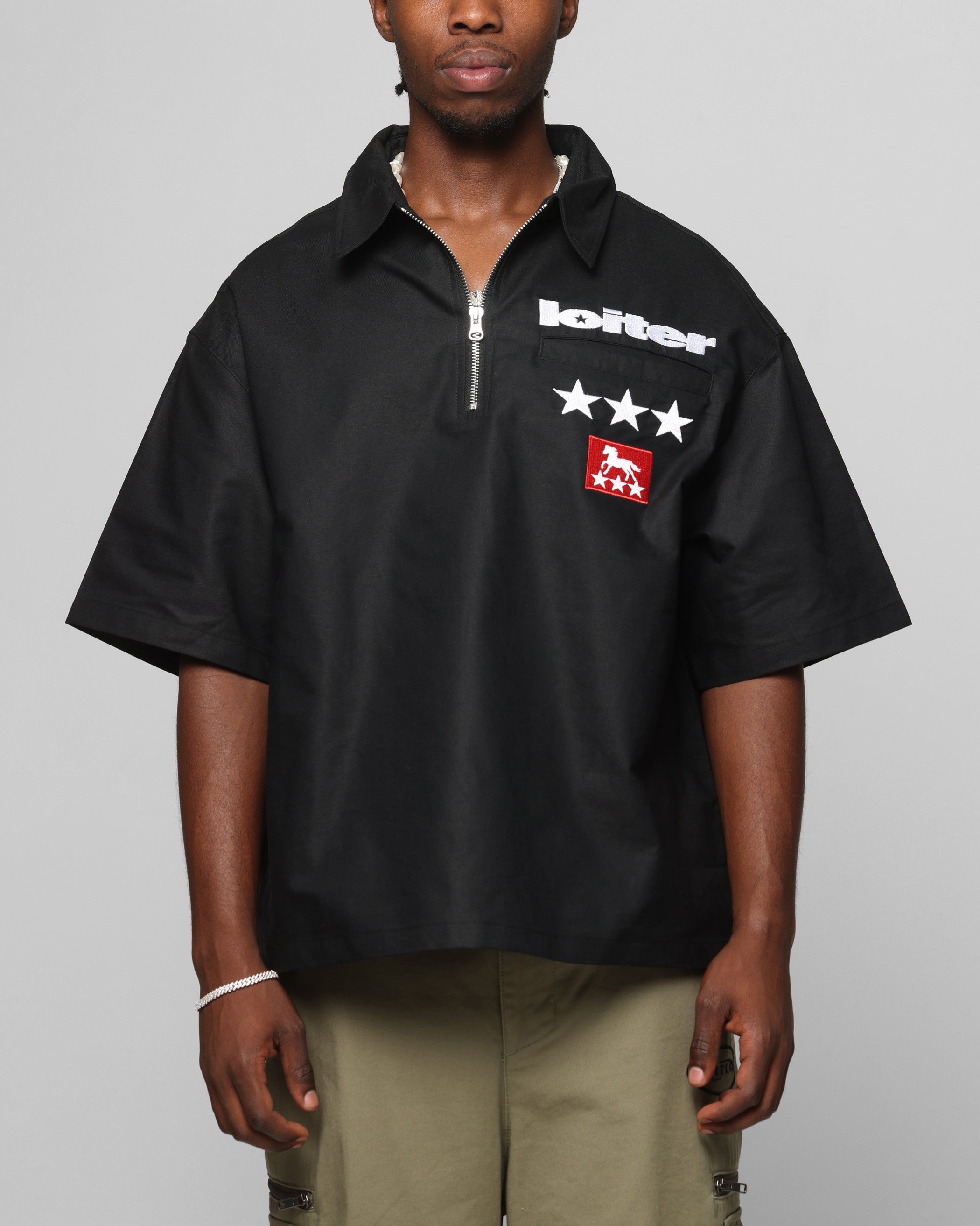Loiter Rodeo Quarter Zip Up Shirt Black | Culture Kings US