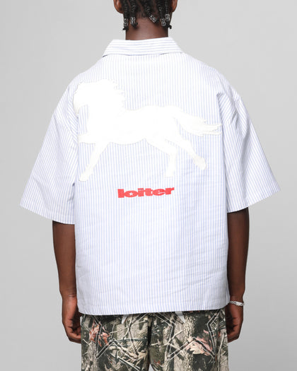 Loiter Rodeo Quarter Zip Up Shirt Blue Pin Stripe