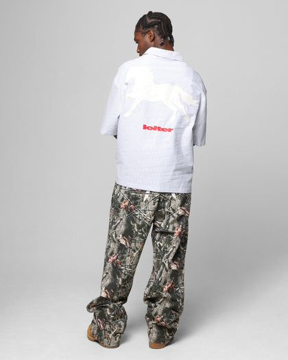 Loiter Rodeo Quarter Zip Up Shirt Blue Pin Stripe