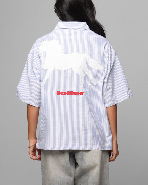 Loiter Rodeo Quarter Zip Up Shirt Blue Pin Stripe