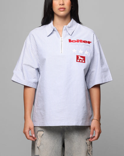 Loiter Rodeo Quarter Zip Up Shirt Blue Pin Stripe