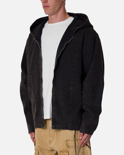 MNML Seamed Zip Up Hoodie Washed Black