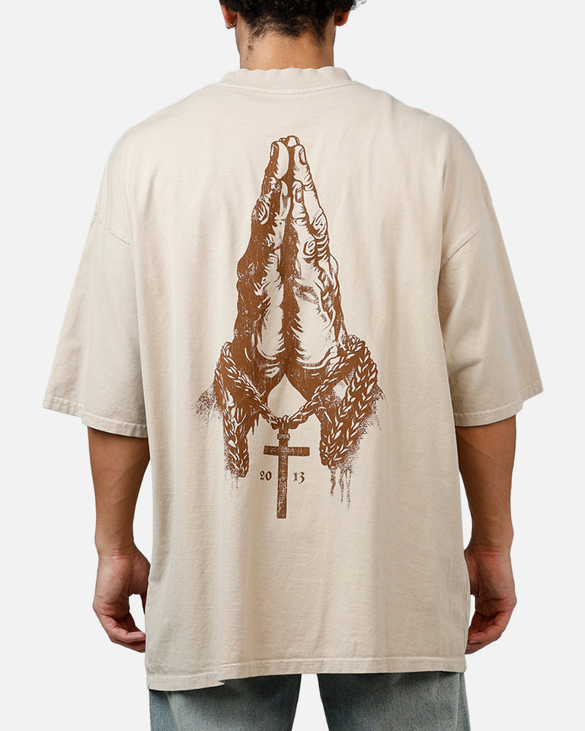 Saint Morta Pray For Me Mock Neck T-Shirt Stone | Culture Kings US