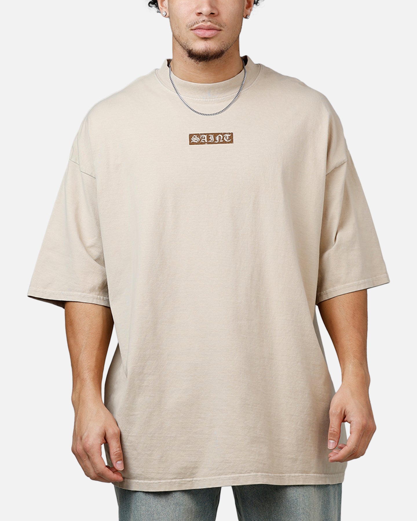 Saint Morta Pray For Me Mock Neck T-Shirt Stone | Culture Kings US