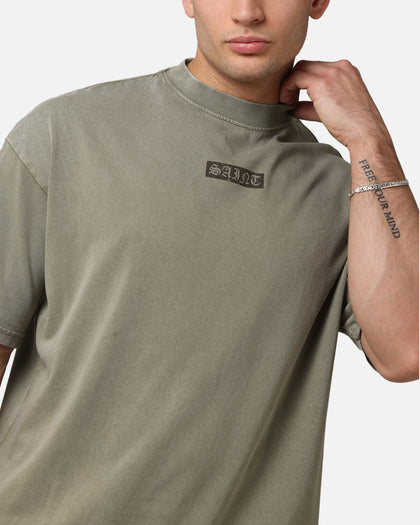 Saint Morta Pray For Me Mock Neck T-Shirt Vintage Khaki