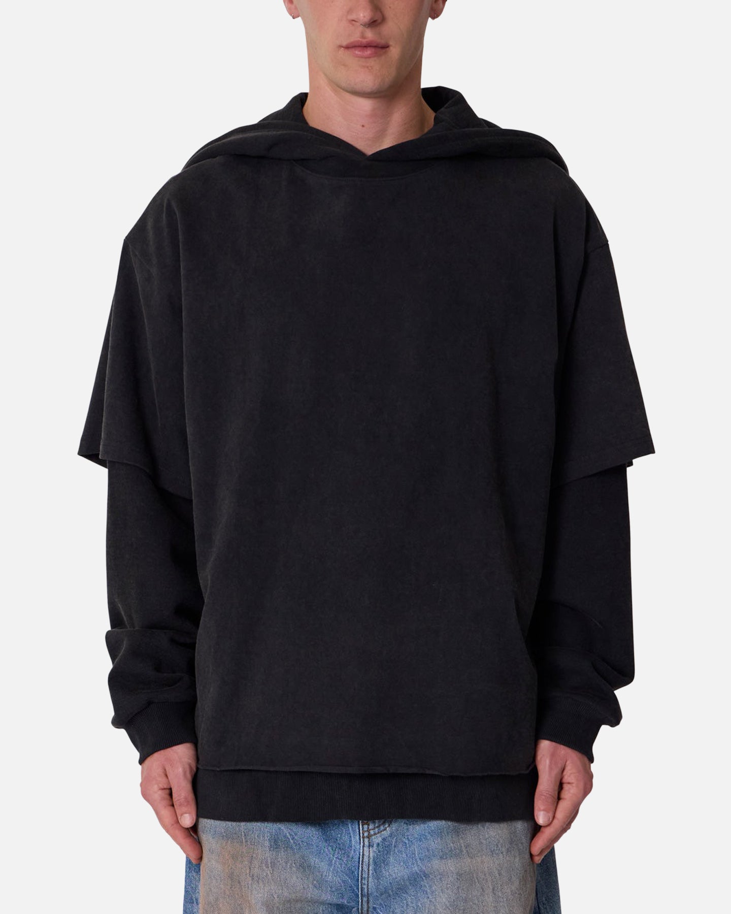 MNML Over Tee Layered Hoodie Washed Black | Culture Kings US