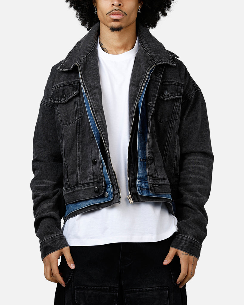 MNML Triple Threat Trucker Jacket Black/Blue | Culture Kings US