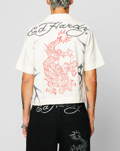 Ed Hardy Techno Button Up Shirt Off White