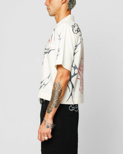 Ed Hardy Techno Button Up Shirt Off White