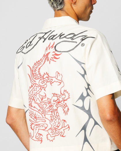 Ed Hardy Techno Button Up Shirt Off White