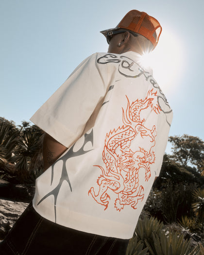 Ed Hardy Techno Button Up Shirt Off White