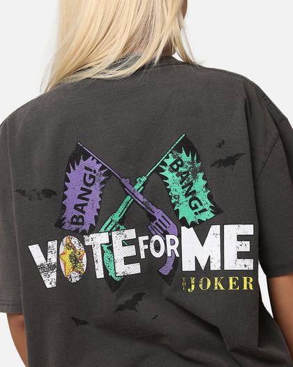 American Thrift X DC Batman The Joker Vote For Me Heavy T-Shirt Black Wash