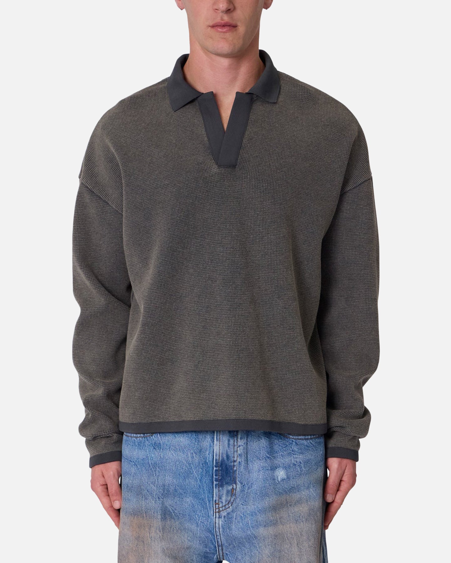 MNML Polo Thermal Long Sleeve T-Shirt Charcoal Grey | Culture Kings US