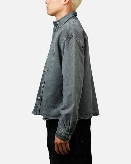 MNML Washed Denim Long Sleeve Button Up Shirt Washed Black