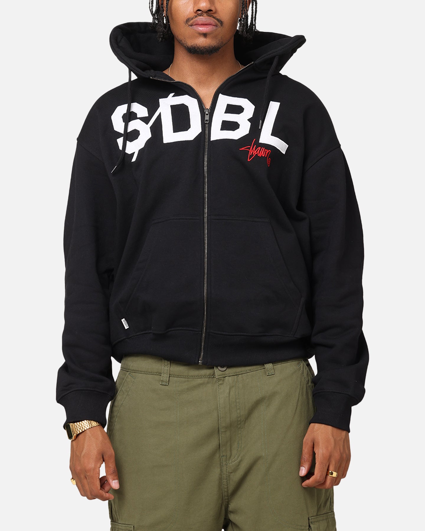 S Double Applique Zip-Up Hoodie Black | Culture Kings US