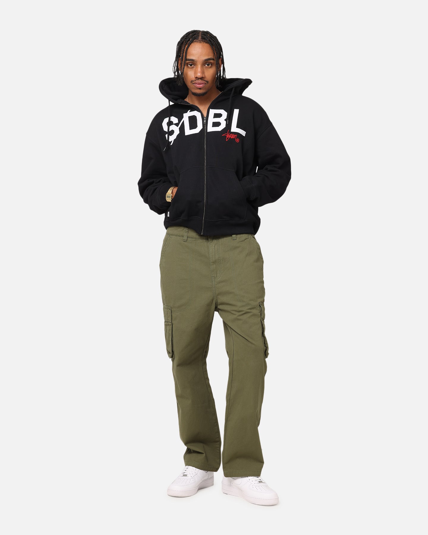 S Double Applique Zip-Up Hoodie Black | Culture Kings US