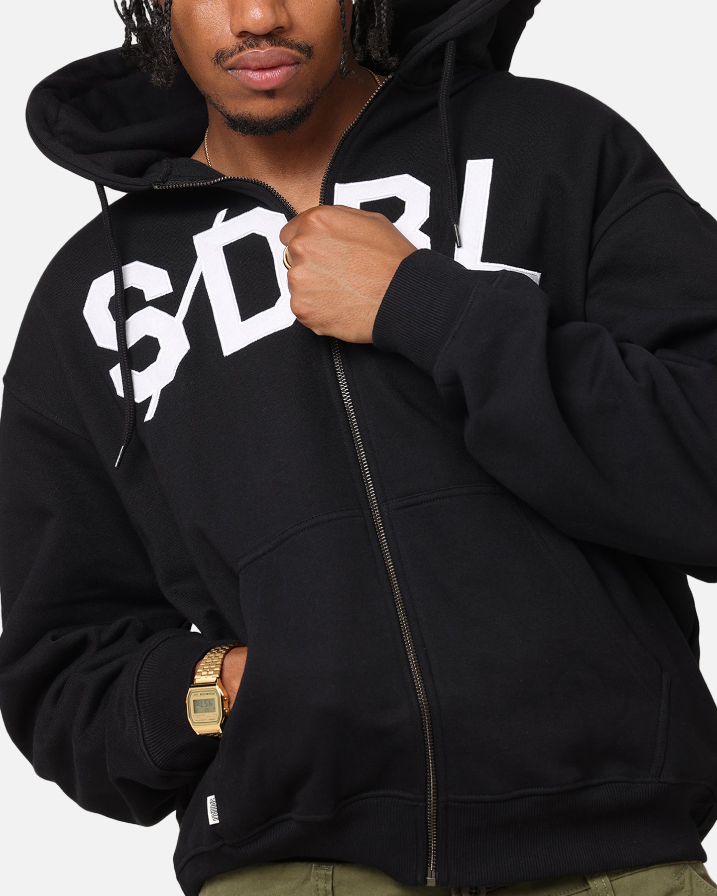 S Double Applique Zip-Up Hoodie Black | Culture Kings US