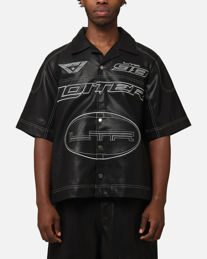 Loiter Motor PU Leather Button Up Shirt Black | Culture Kings US
