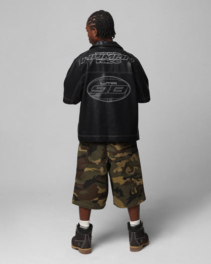 Loiter Motor PU Leather Button Up Shirt Black