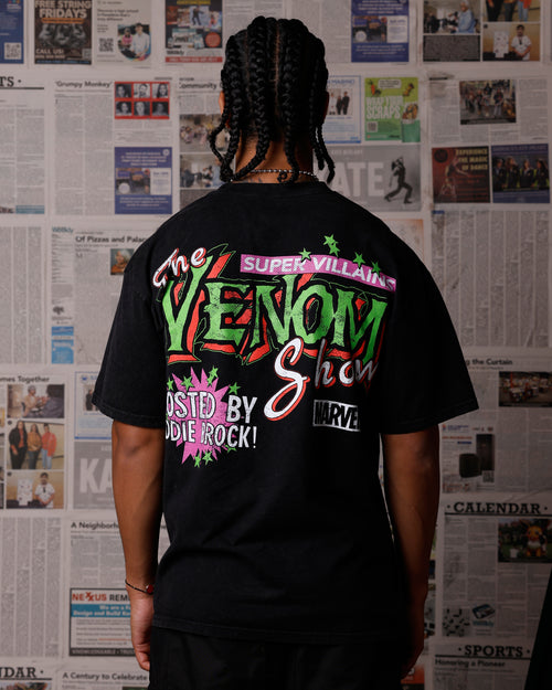 Goat Crew Marvel Venom Eddie Brock T-Shirt Black Acidwash