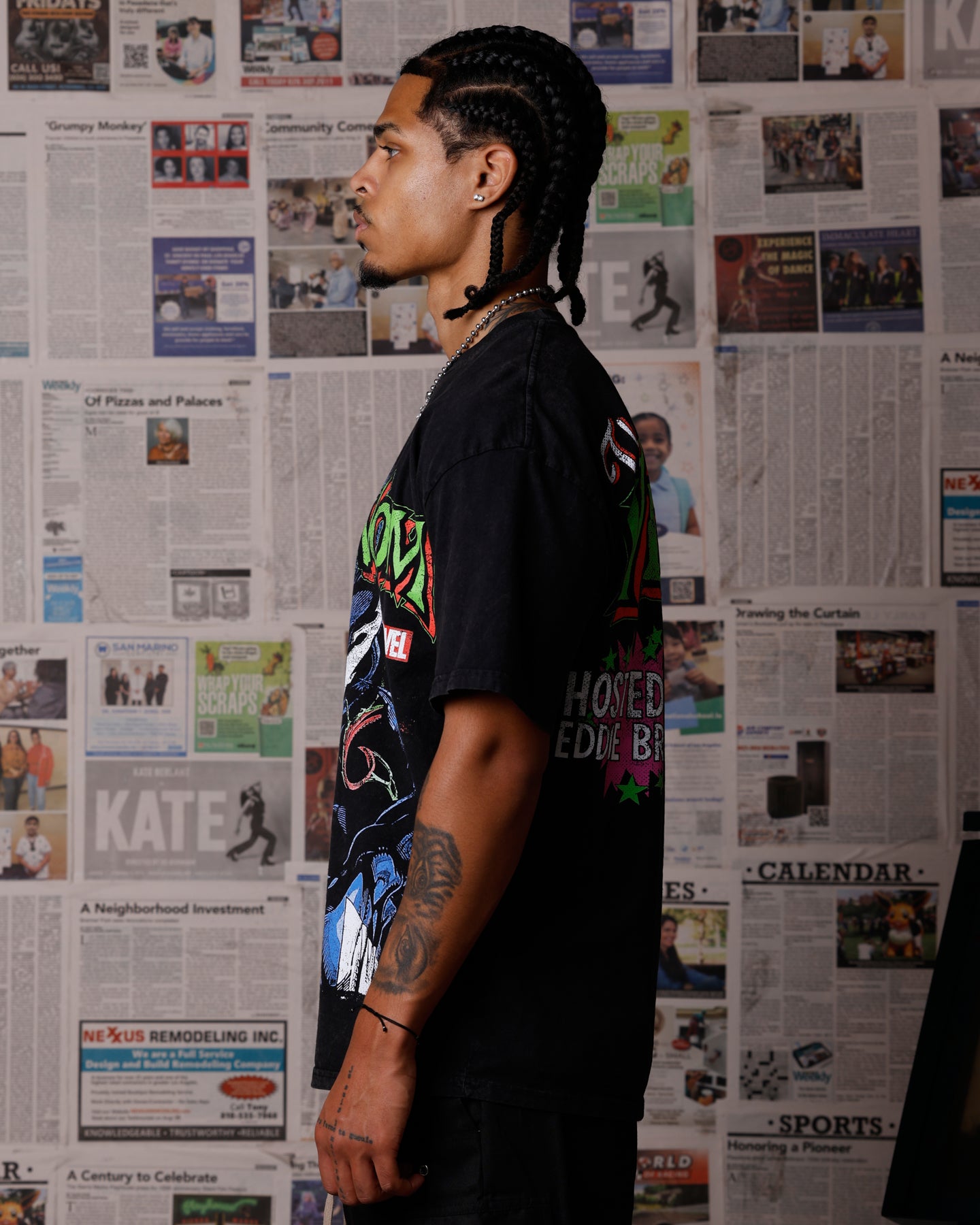 Goat Crew Marvel Venom Eddie Brock T-Shirt Black Acidwash