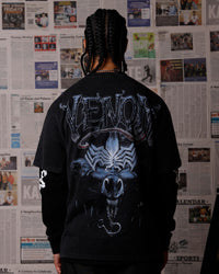 Goat Crew Marvel Venom Poster Vintage T-Shirt Black Acidwash