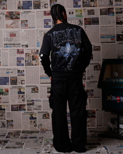 Goat Crew Marvel Venom Poster Vintage T-Shirt Black Acidwash