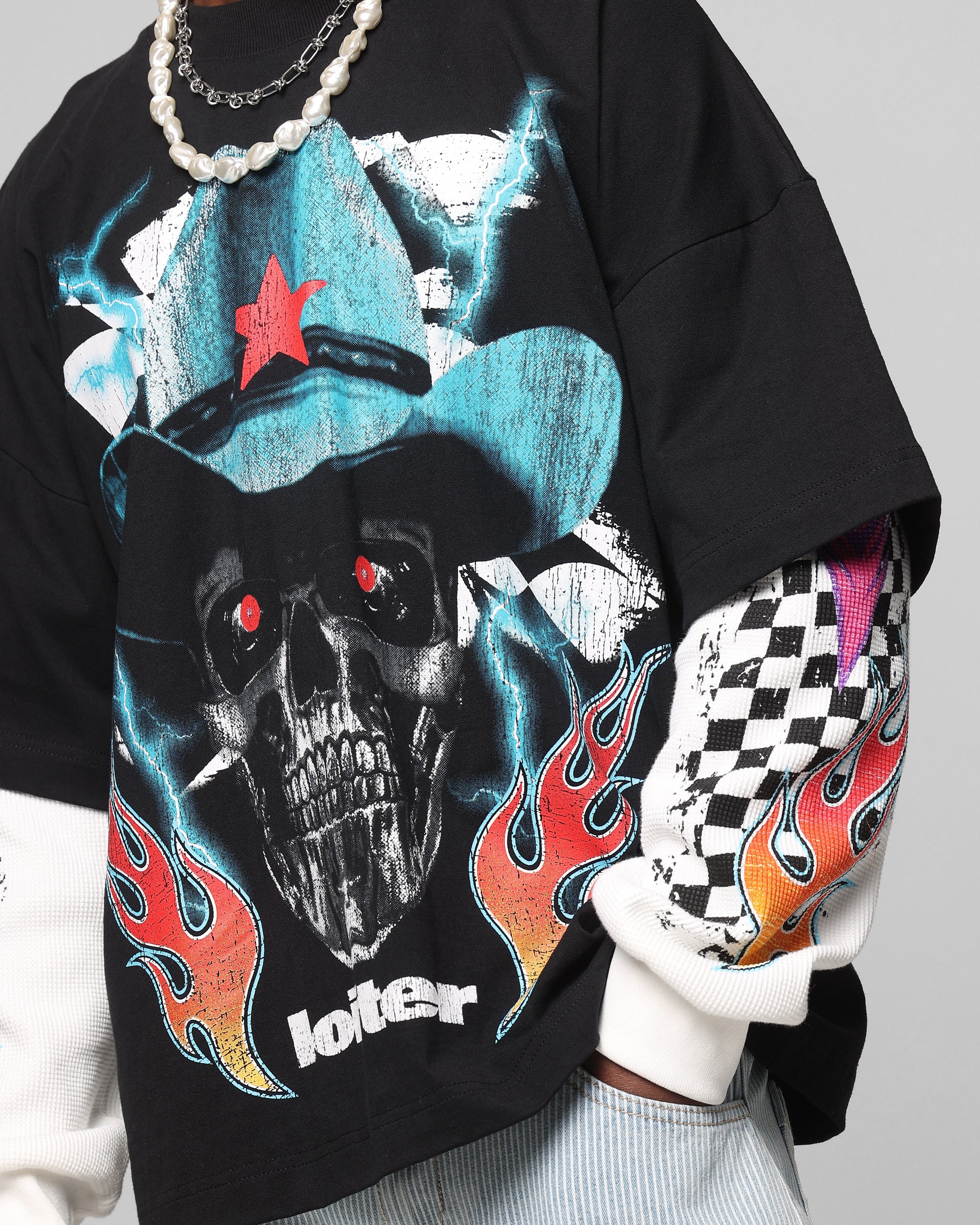 Loiter Daytona Layered Long Sleeve T-Shirt Black/White | Culture