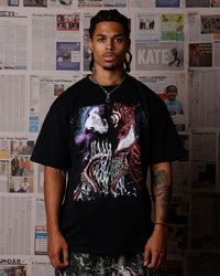 73Studio Marvel Venom Face T-Shirt Black Acidwash