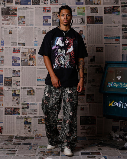 Goat Crew Marvel Venom Face T-Shirt Black Acidwash