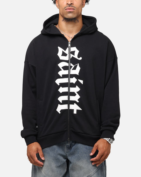 Saint Morta Gothic Distressed Zip Hoodie Black | Culture Kings US