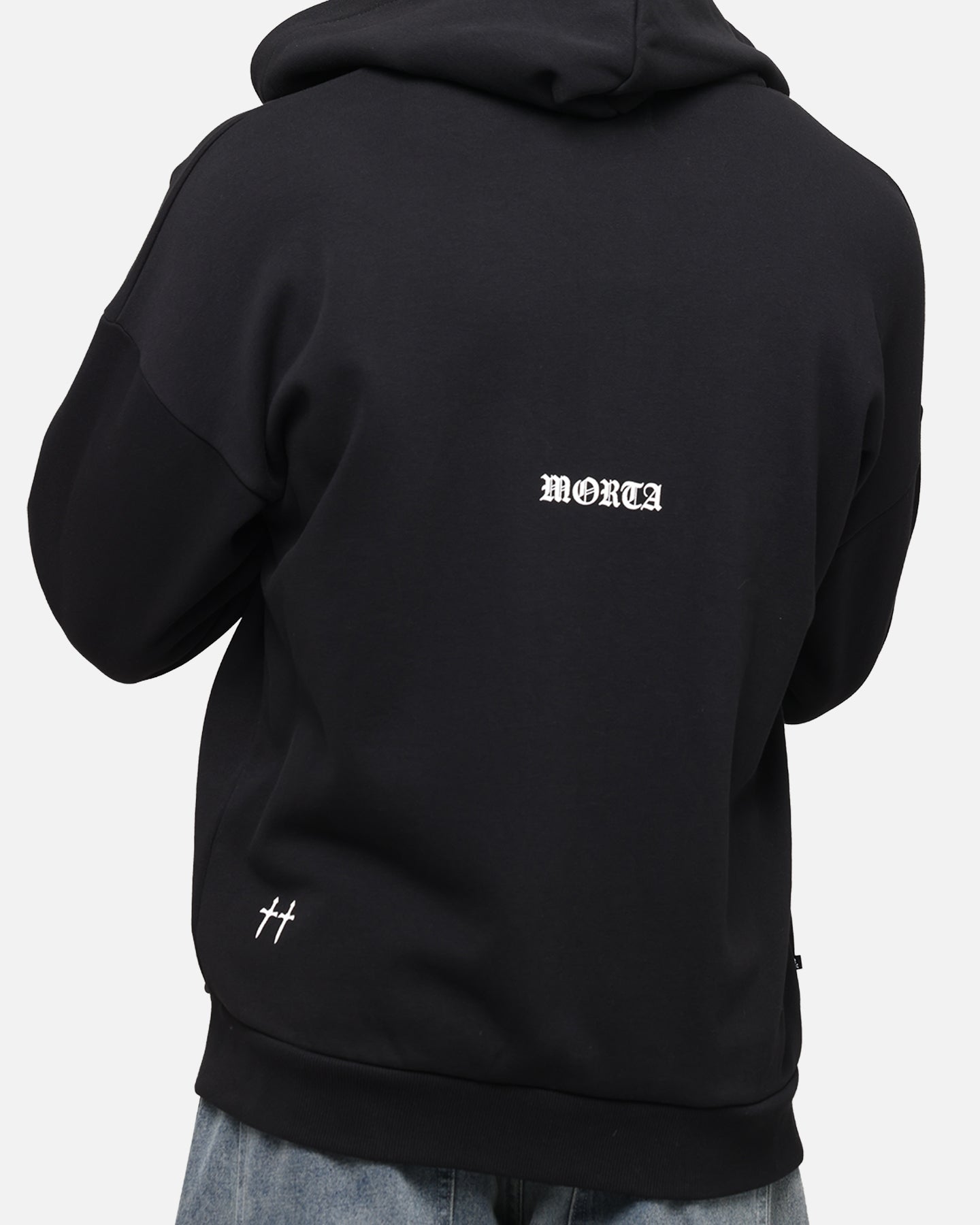 Saint Morta Gothic Distressed Zip Hoodie Black | Culture Kings US