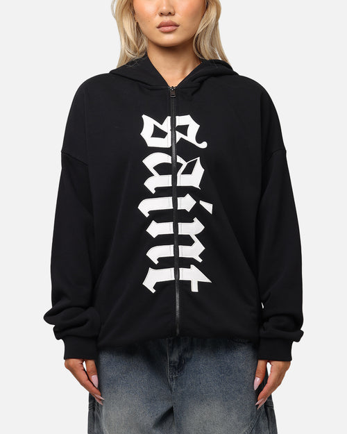 Saint Morta Gothic Distressed Zip Hoodie Black