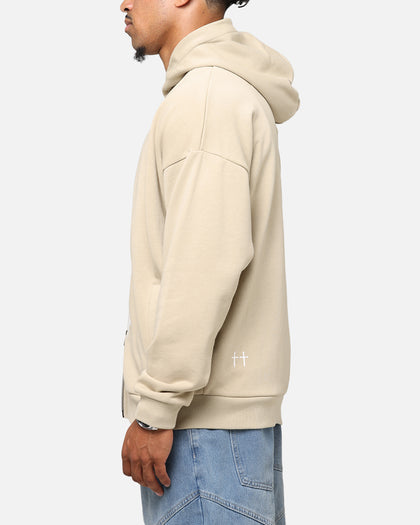 Saint Morta Gothic Distressed Zip Hoodie Stone