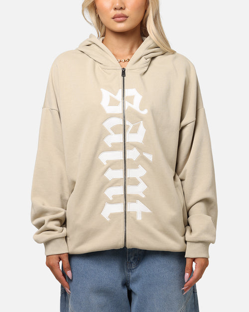 Saint Morta Gothic Distressed Zip Hoodie Stone