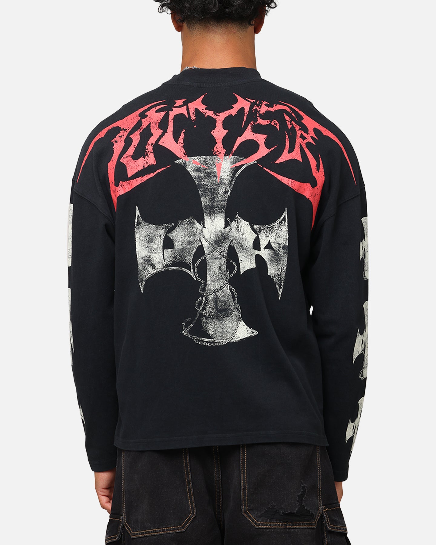 Loiter Cross Long Sleeve T-Shirt Black Acidwash | Culture Kings US