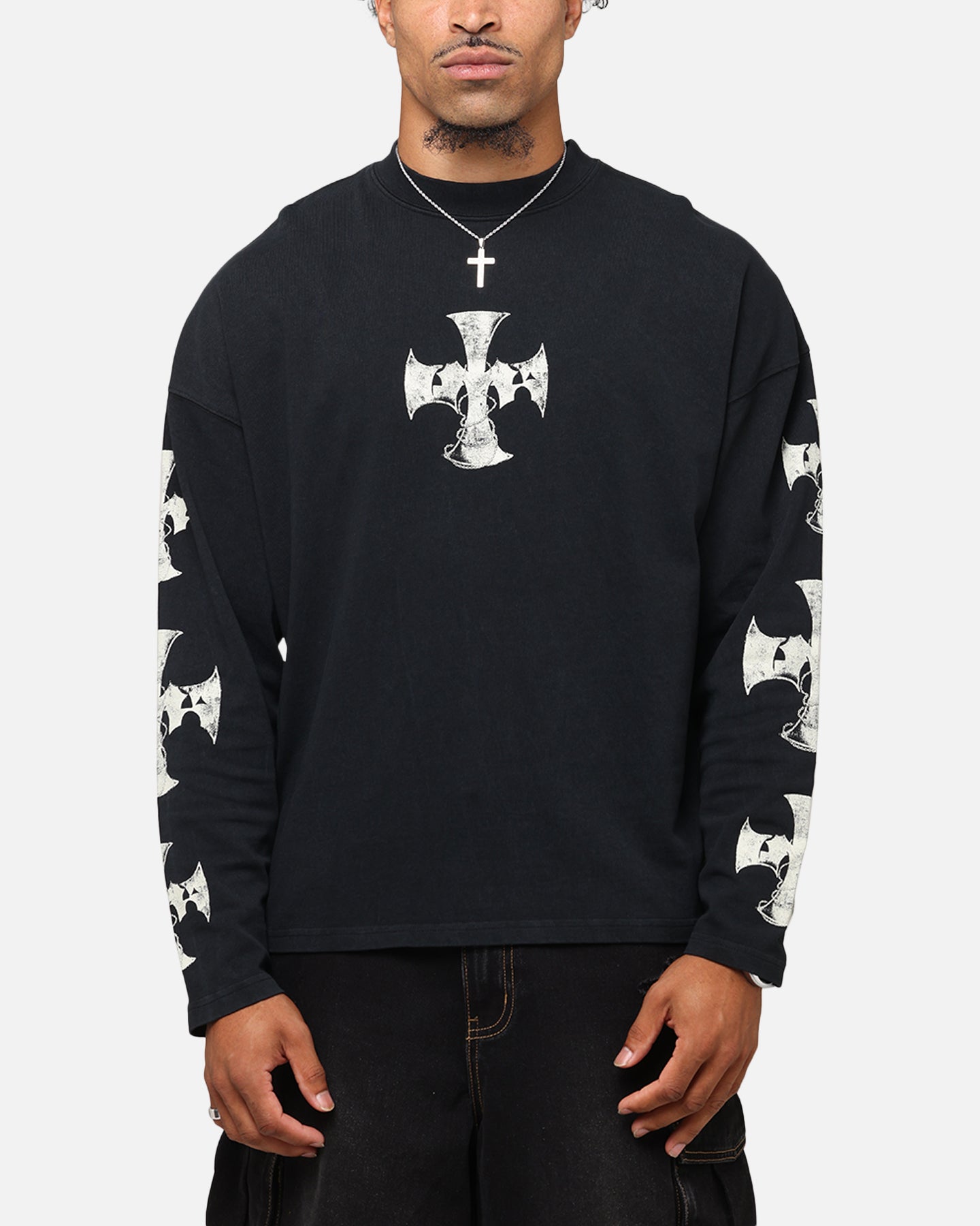 Loiter Cross Long Sleeve T-Shirt Black Acidwash | Culture Kings US