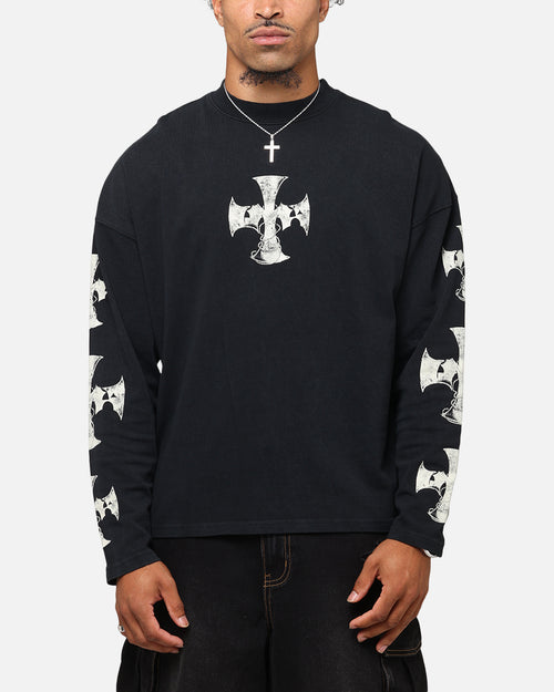 Loiter Cross Long Sleeve T-Shirt Black Acidwash