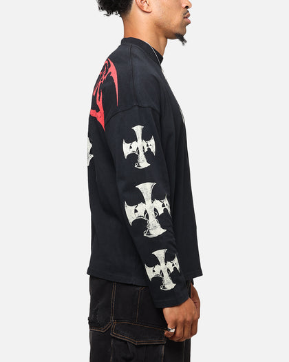 Loiter Cross Long Sleeve T-Shirt Black Acidwash