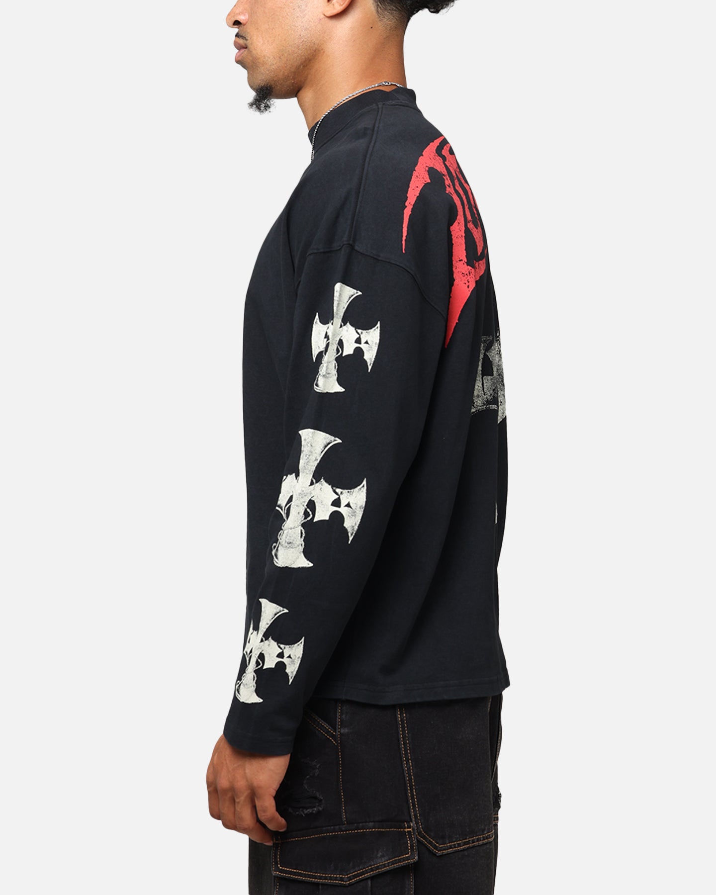 Loiter Cross Long Sleeve T-Shirt Black Acidwash | Culture Kings US