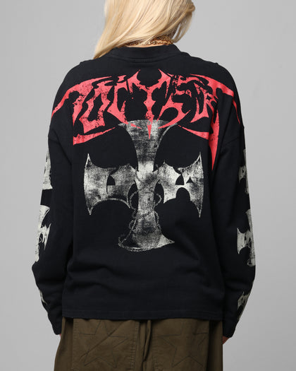 Loiter Cross Long Sleeve T-Shirt Black Acidwash