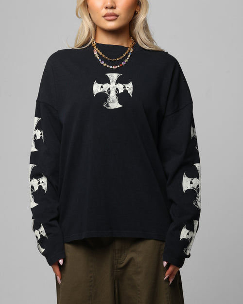 Loiter Cross Long Sleeve T-Shirt Black Acidwash