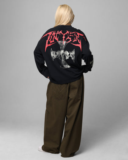 Loiter Cross Long Sleeve T-Shirt Black Acidwash