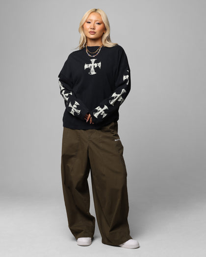 Loiter Cross Long Sleeve T-Shirt Black Acidwash