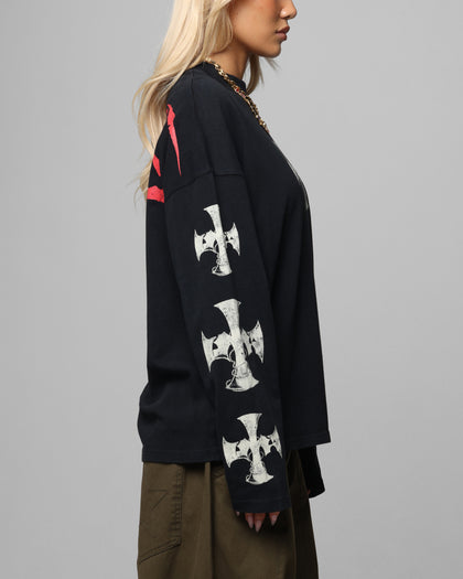 Loiter Cross Long Sleeve T-Shirt Black Acidwash