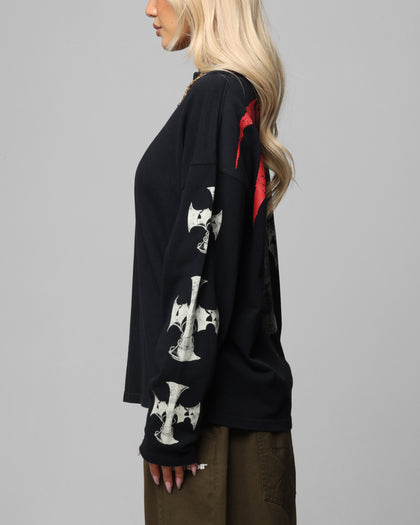 Loiter Cross Long Sleeve T-Shirt Black Acidwash