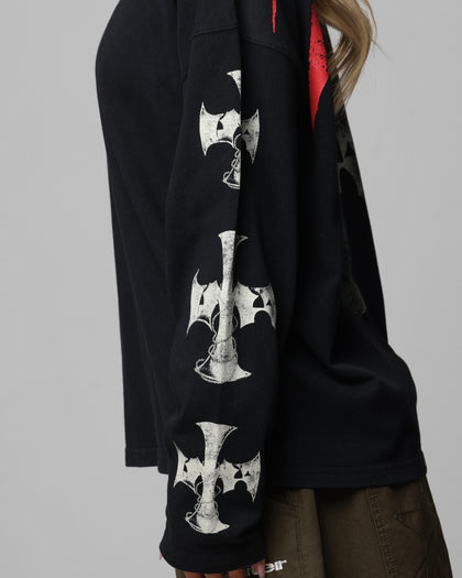 Loiter Cross Long Sleeve T-Shirt Black Acidwash