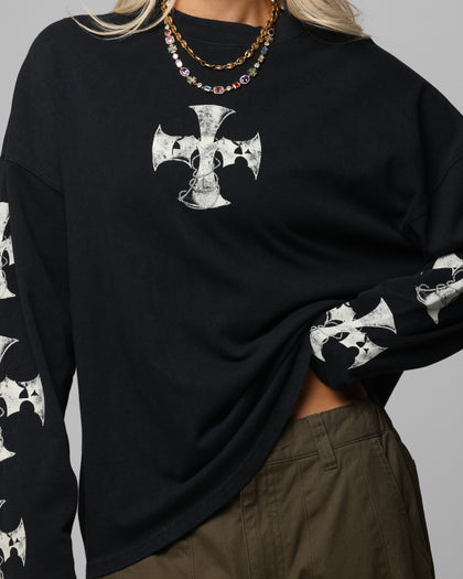 Loiter Cross Long Sleeve T-Shirt Black Acidwash